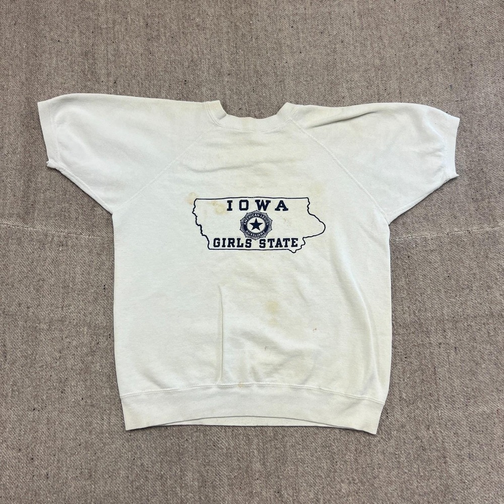 Vintage Iowa Girls State Sweatshirt Medium White 1960s Short Sleeve USA